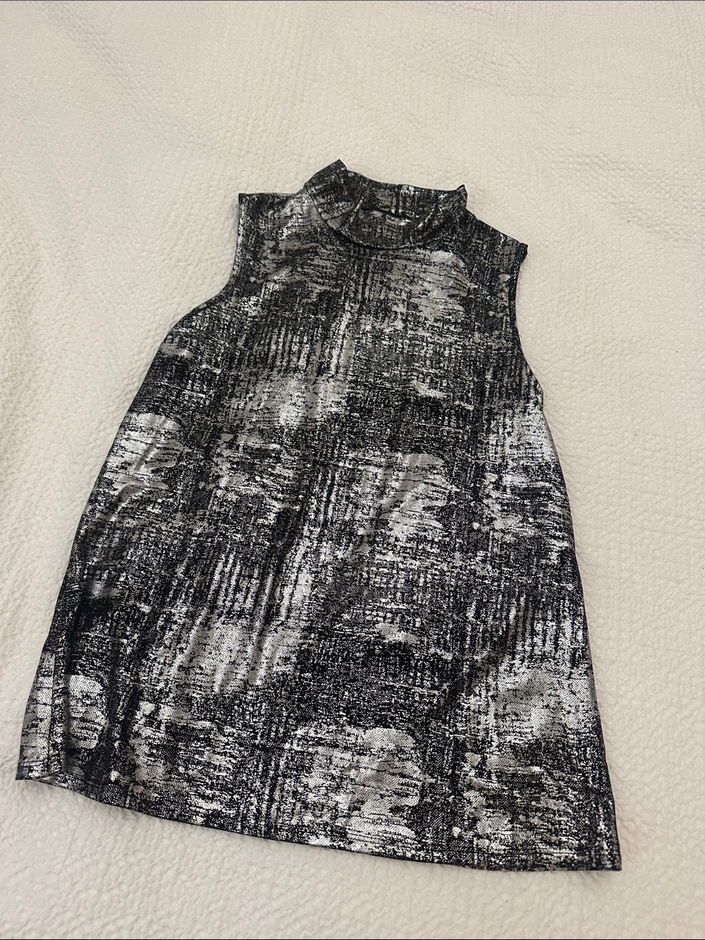 Espresso Black & White Textured Mock-Neck Tank